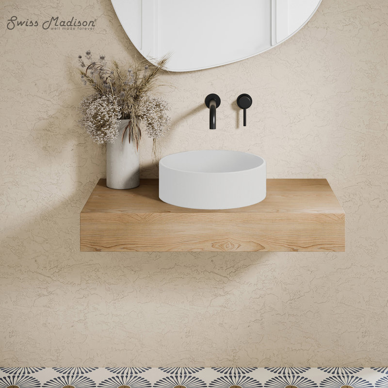 Lavabo vasque rond en béton 14,5 po Lisse, Blanc mat