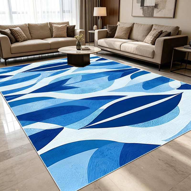1PC Blue Ombre Geometric Leaf Trellis area rugs for Living Room, Soft and Comfortable, Suitable for all seasons, easy-to-maintain, machine washable Indoor floor mat, Under Table Farmhouse suitable for dining room, bedroom, entryway, kitchen, balcony