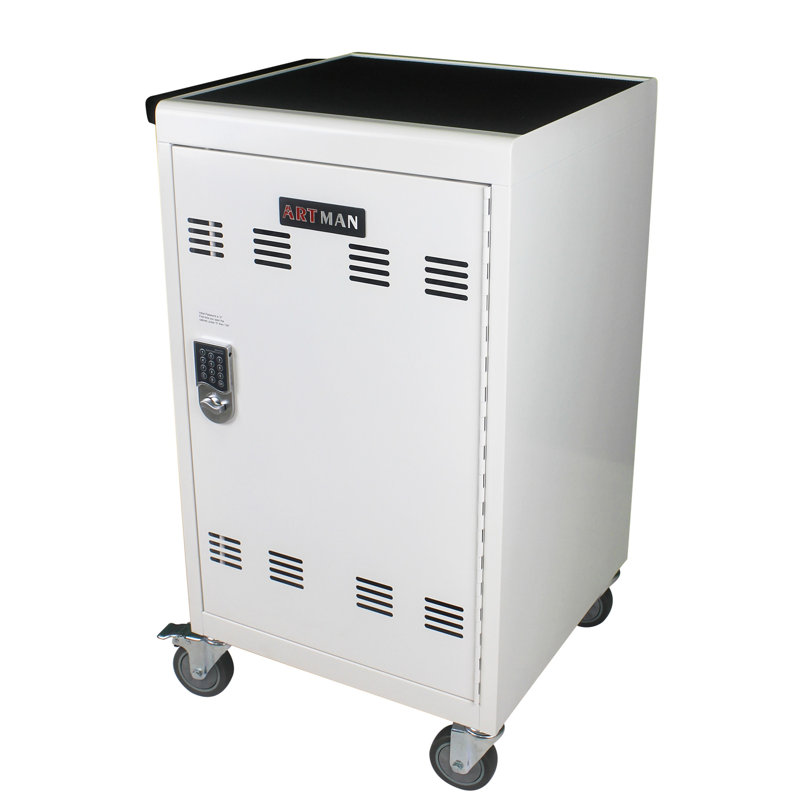 Chariot de charge mobile et armoire pour tablettes PC portable 30 appareils avec serrure à combinaison, Blanc antique