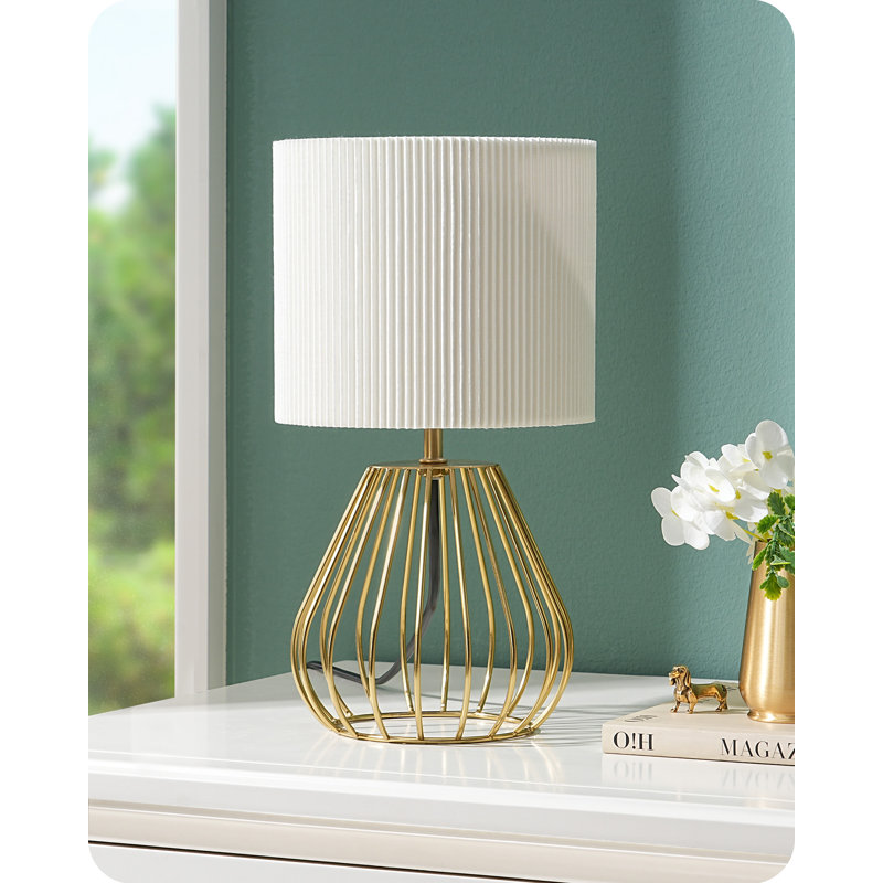 29cm Gold Metal Table Lamp With Linen Shade (Bulb Included)
