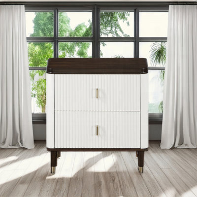 Table de chevet moderne à 2 tiroirs avec finition USB blanche et brune avec port USB
