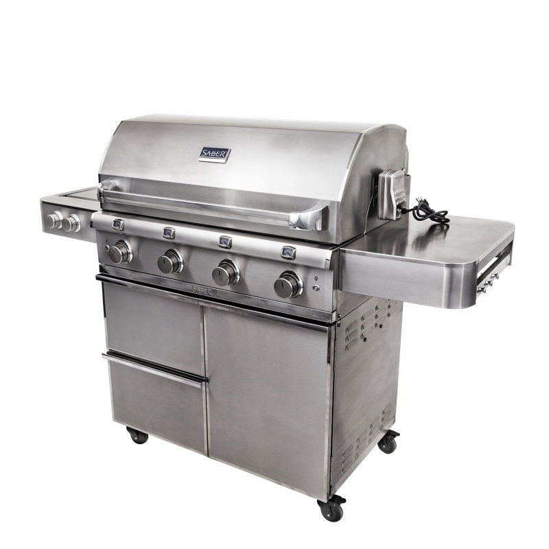 Saber 4-Burner Propane Gas Grill with Cabinet