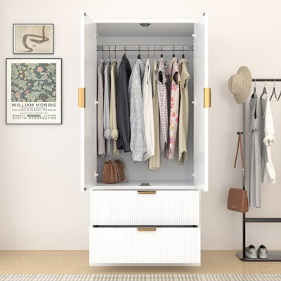 Armoire Wardrobe Closet Door And Drawers, Bedroom Closet Wardrobe Cabinet With Hanging Rod, Freestanding Armoire Storage Cabinet For Bedroom Cloakroom