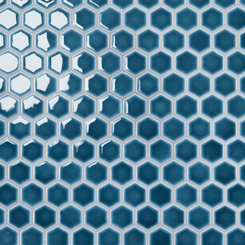 Tribeca 1" Hex Glossy 10-1/4 " x 11-7/8 " Porcelain Mosaic Floor and Wall Tile, Glacier Blue
