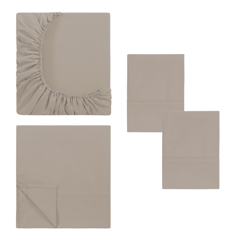 Ensemble de draps en microfibre 4 pièces Modern, Ensemble de draps pour grand lit avec 2 taies d'or, Kaki