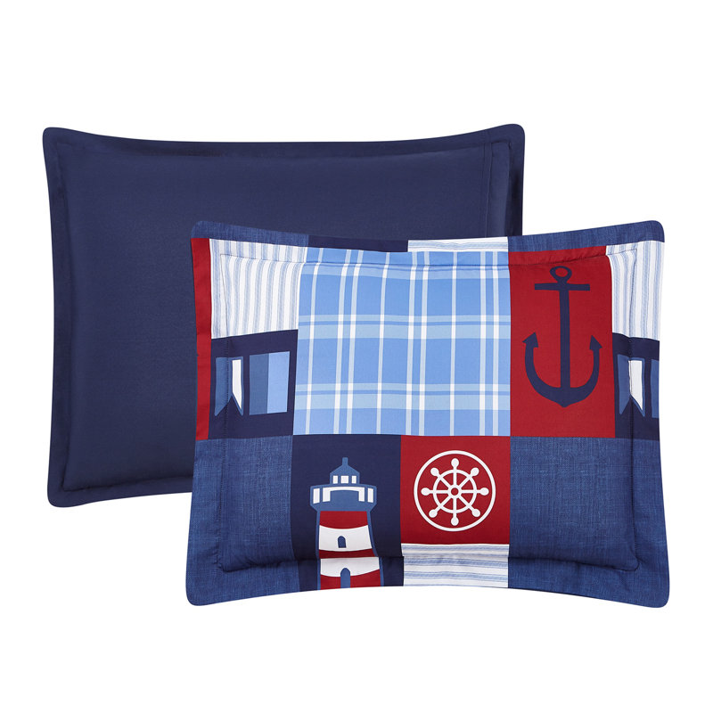 Ocean Inspired Coastal DESIGN STUDIO Nautical Patch Blue Ultra Soft Microfiber Reversible Comforter Set