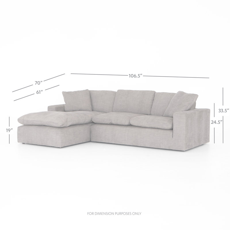 Chaise Sectional, Left Hand Facing, Cream Polyester Blend