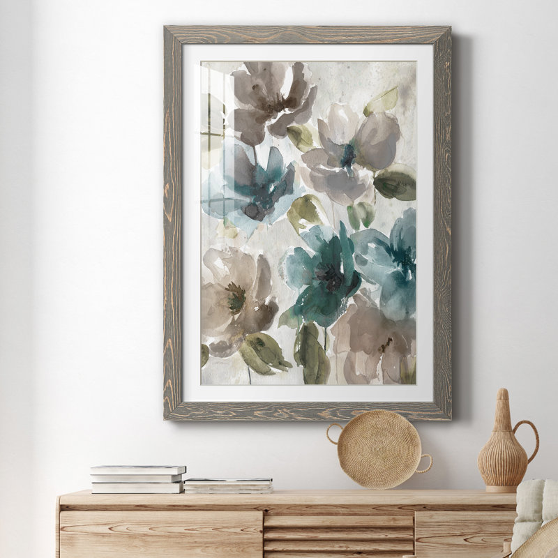 Topaz Garden I - peinture encadrée, H 31,5 po x l 23,5 po x P 1,5 po, Encadré gris