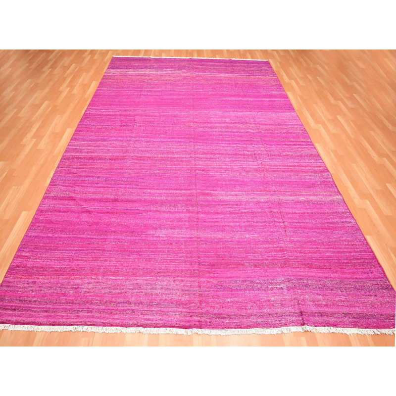 Tapis oriental rose en soie tissé à la main 9 pi 1 po x 11 pi 7 po - MOA10275577