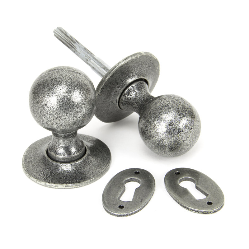 Round Interior Mortise Door Knob, Pewter Patina