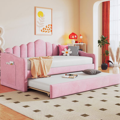 Lit de jour simple en velours rembourré avec couchette et chargement USB, aucun sommier nécessaire, parfait pour la vie moderne