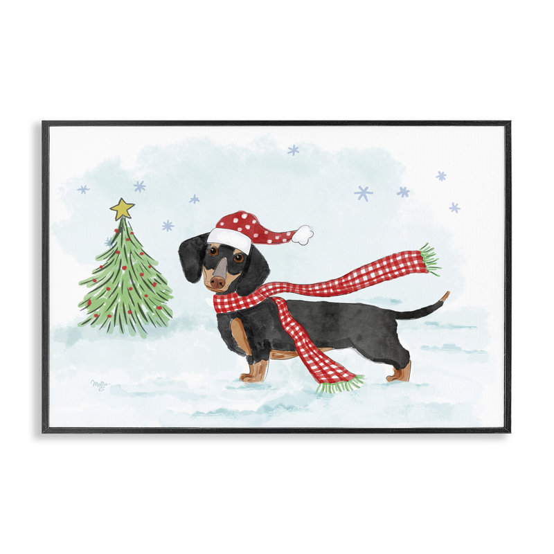 Dachshund with Scarf Framed Giclee Art by Mollie B., Midnight Black Framed Giclee, 12" H x 18" W