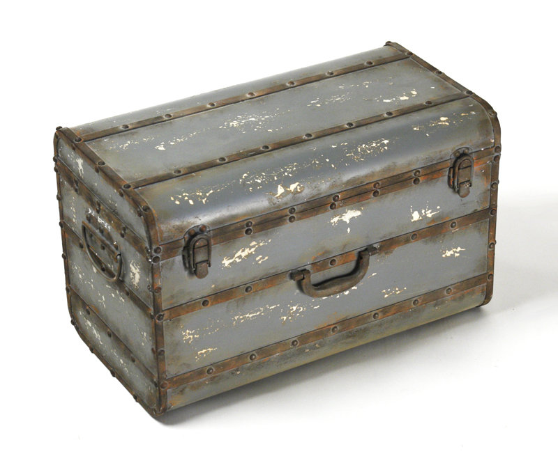 Antique Grey Iron Storage Trunk with Handles