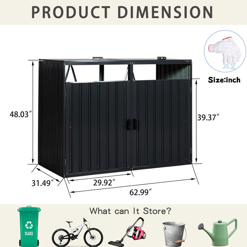 Abri pour poubelle d'extérieur - Métal gris anthracite, 31,87 po de largeur, remise en métal pour la cour de jardin, hauteur 47,72 po, acier galvanisé, ventilé, verrouillable