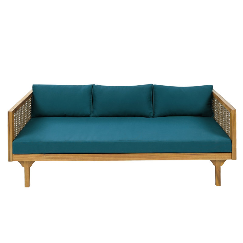 3 SEATER DAYBED WITH RATTAN ARMS, Teal