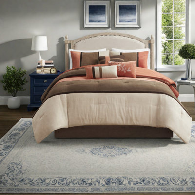 Soft Micro Suede 7-piece Bedding Set, Coral Cal King With Hypoallergenic Comfort