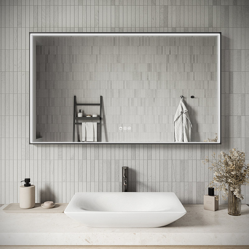 Streamline Rectangular Framed LED Bathroom Vanity Mirror with Defogger, Dimmability, Colour Temperature Change