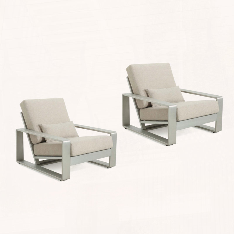 Ensemble de 2 chaises longues en aluminium au design ergonomique, Beige