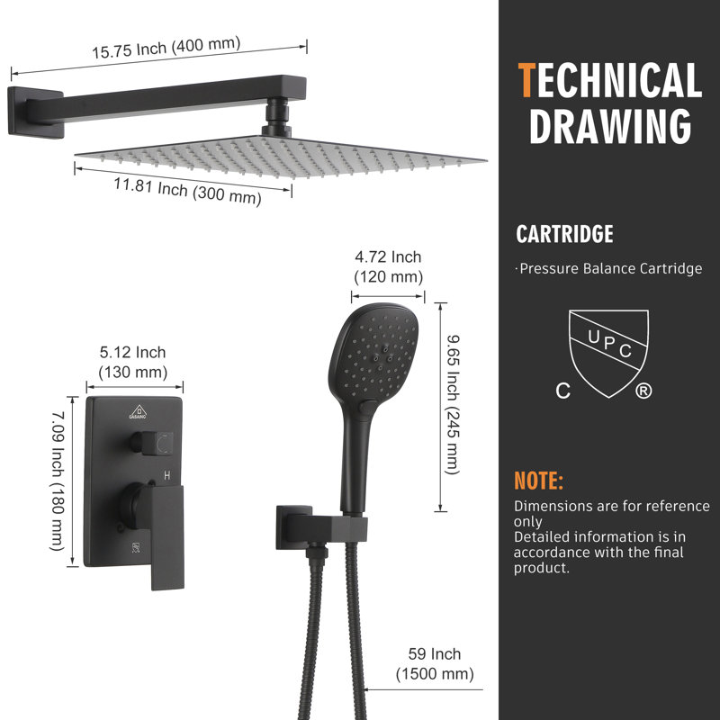 Robinet de douche avec valve brute, Noir mat