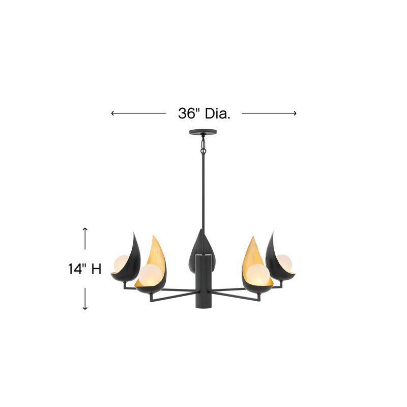 Ren Matte Black 5-Light Geometric Chandelier with Faux Alabaster Globes