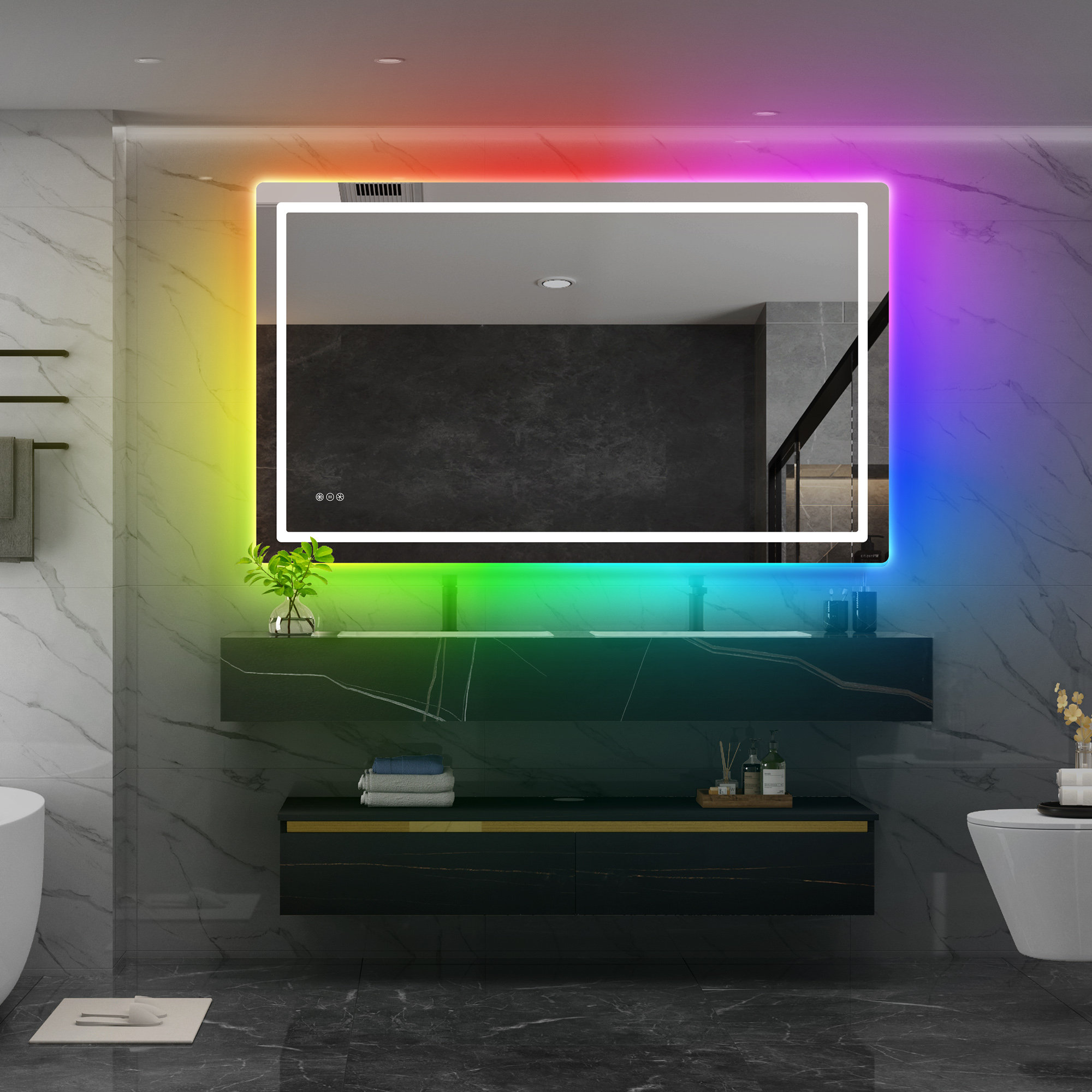 Aevar Super Bright Double LED Lights Anti-Fog Bathroom / Vanity Mirror with Tempered Glass & ETL Orren Ellis Size: 60 x 36