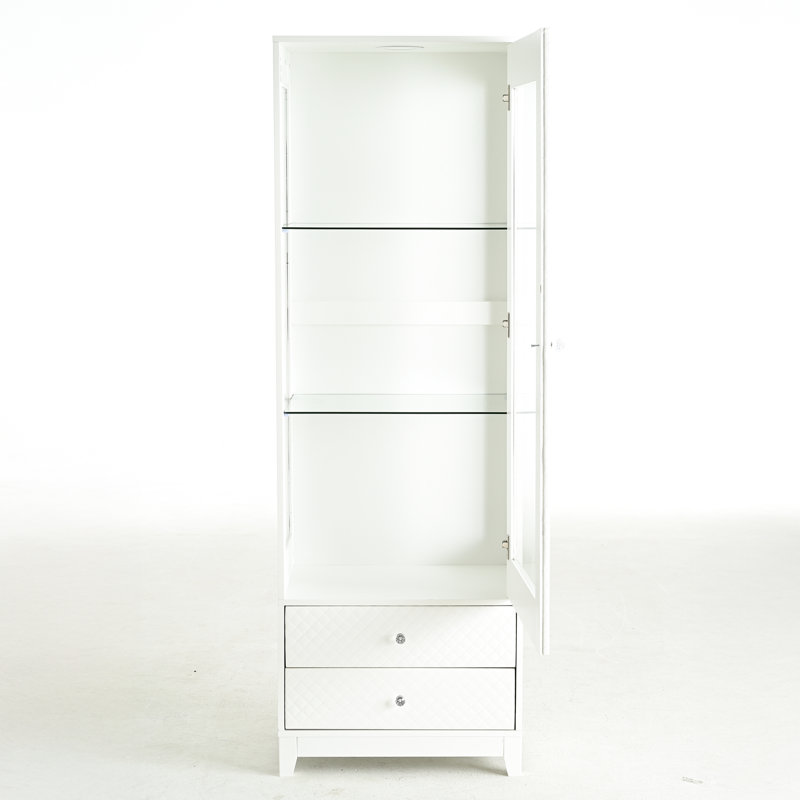 Vitrine 71 po autoportante rembourrée avec plafond à DEL 5 couleurs, 2 tiroirs de rangement, armoire à vin, porte vitrée, tablettes réglables, vue panoramique à 180 ° pour le style bar - vue blanche, décor de cuisine