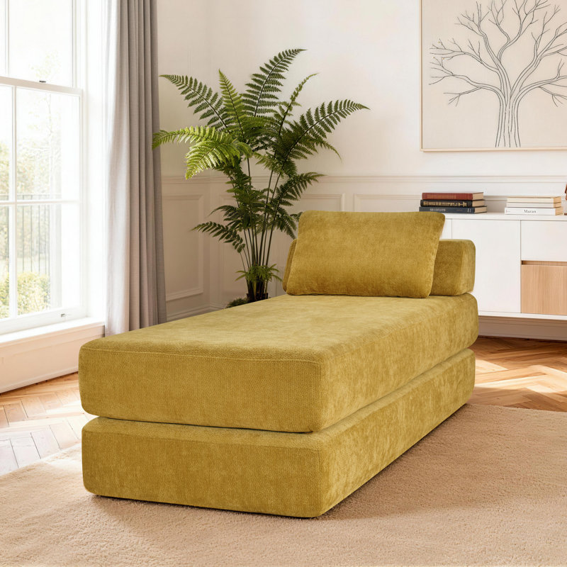 Lit de jour convertible et lit d'invité dépliant avec grand matelas, Doré