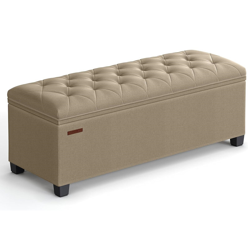Fabric Upholstered Storage Bench, Light Taupe
