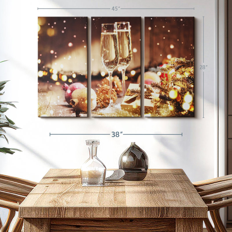 «Champagne For Christmas» sur, H 28 po x l 45 po x P 1,25 po
