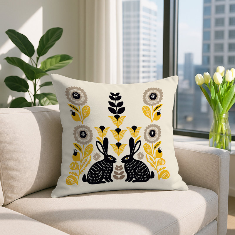 Oreiller carré réversible intérieur / extérieur Lexa Rabbit, Jaune, Carré 15 po