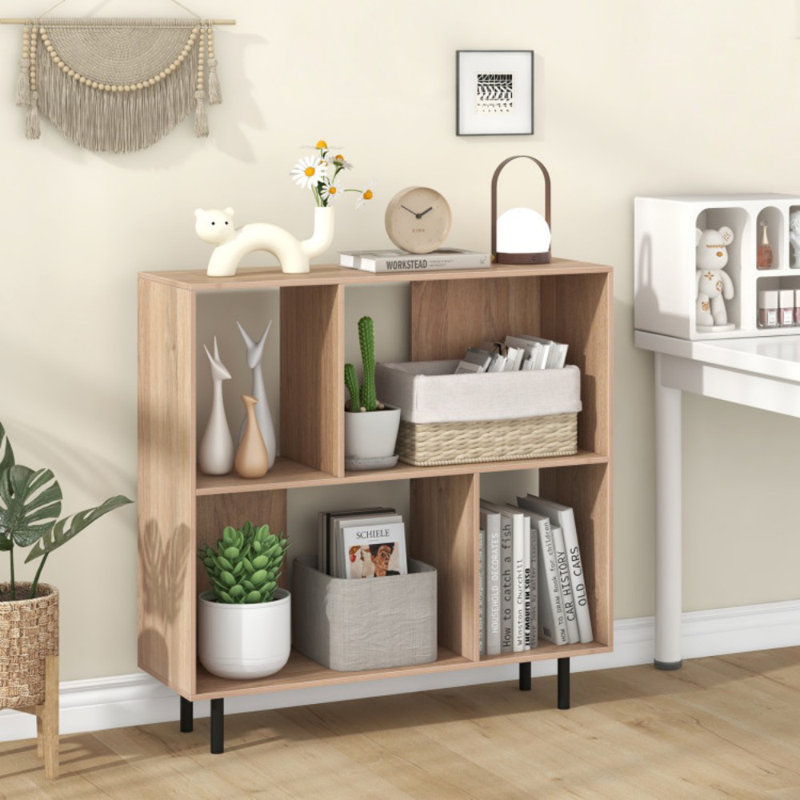 Open Shelf Bookcase With 4 Compartments, Natural