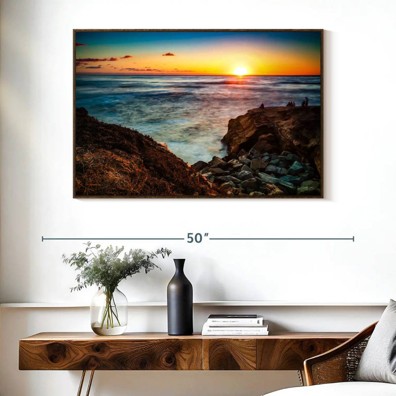 Coucher de soleil La Jolla Zabala, Cadre flottant noyer, 40 po x 27 po