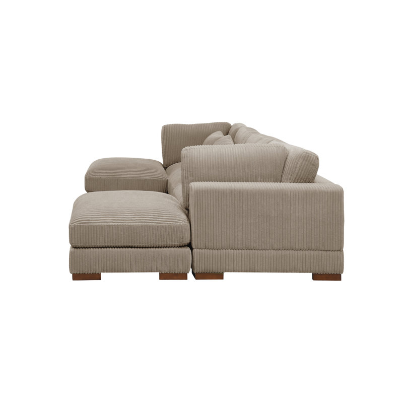 Canapé modulaire de coin avec repose-pieds Croy, Velours côtelé chameau