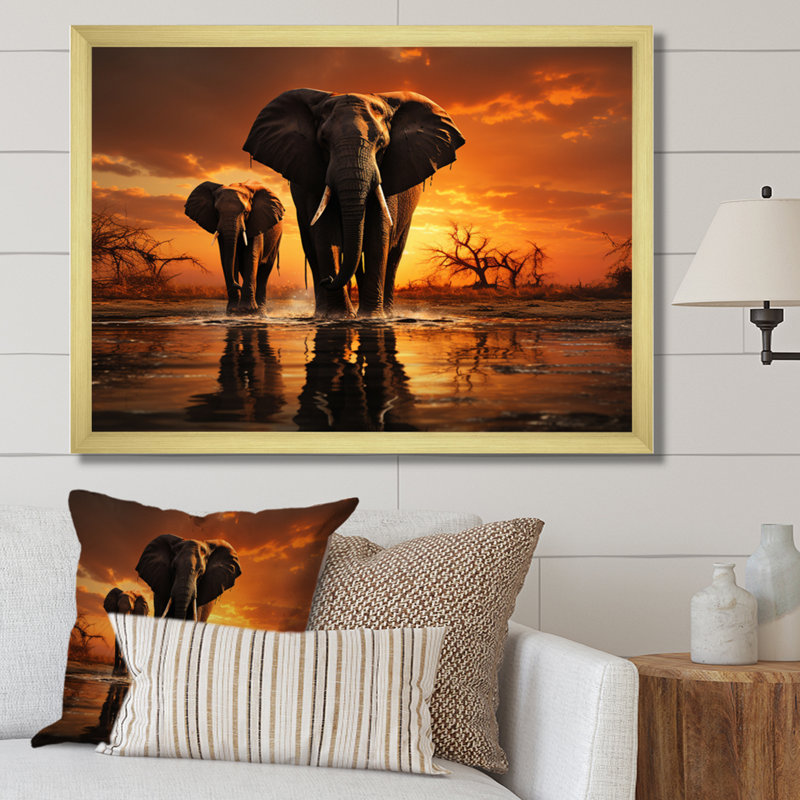 Elephant Shadows of Serenity IV - reproduction, Encadrement doré, H 34 po x l 44 po x P 1,5 po