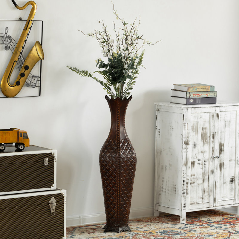 34 "Vase de plancher en métal brun 34" centre de décoration pour fleurs séchées et artificielles
