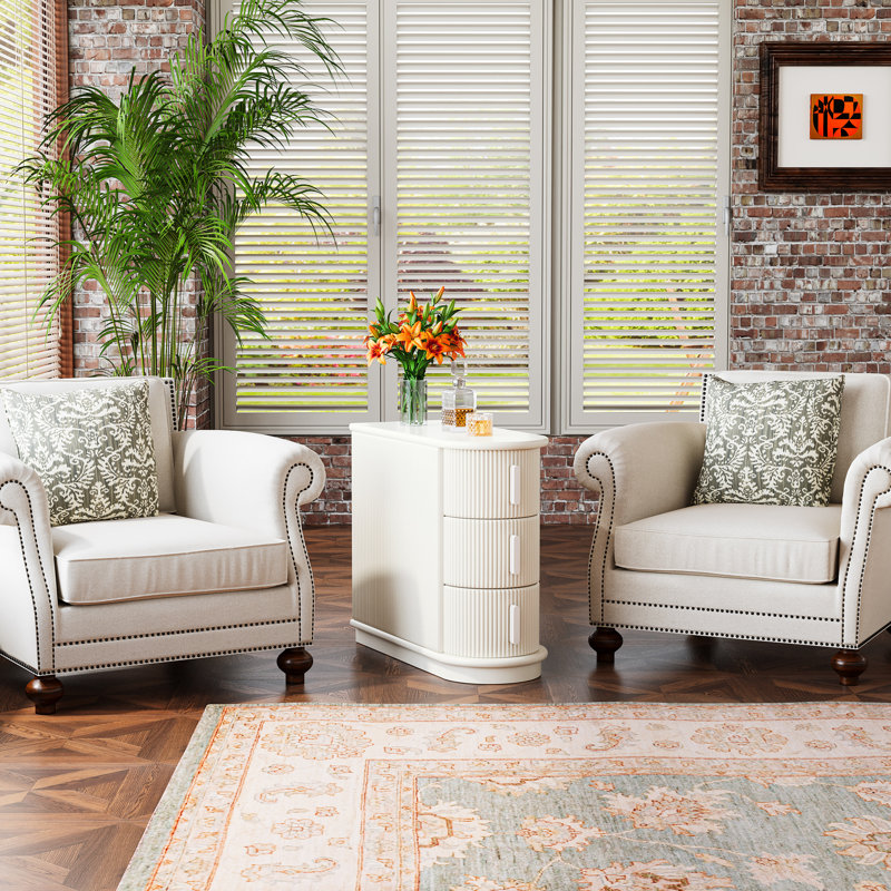 Stanekio Solid Wood 3 - Drawer End Table Set, White