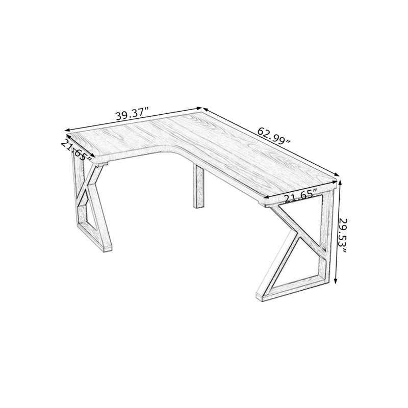 Bureau d'angle entièrement en bois massif, bureau d'angle en forme de L, Retour à gauche