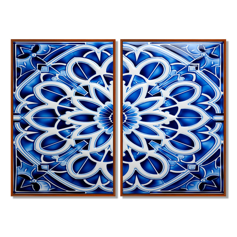 Carreaux marocains blancs et bleus - impressions sur toile modernes, Brun, H 36 po x l 48 po, Impression encadrée flottante