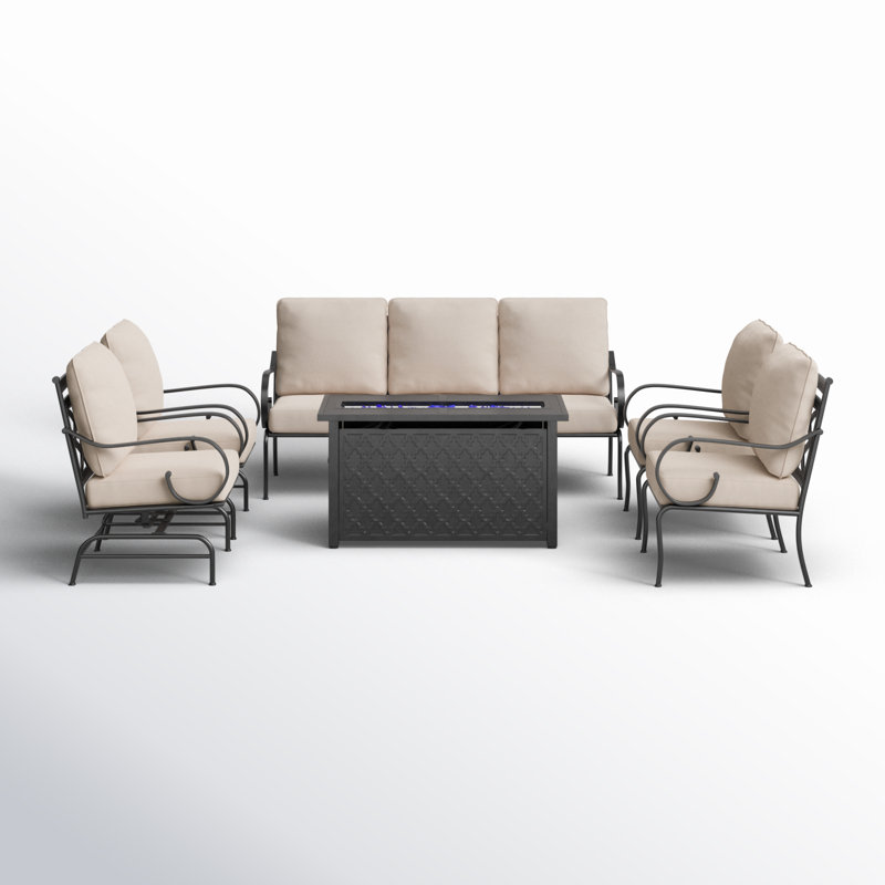 Ensemble de conversation d'extérieur pour 7 personnes avec 2 chaises berçantes et table de foyer optionnelle Salem, Oui