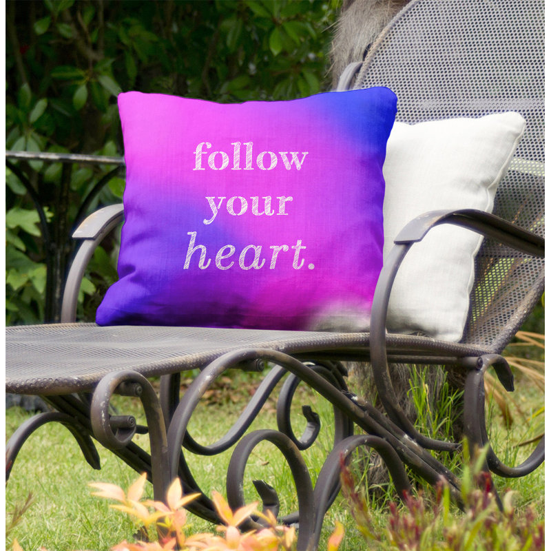 Coussin décoratif intérieur/extérieur de votre coeur, 16 po x 16 po, Bleu / fuchsia
