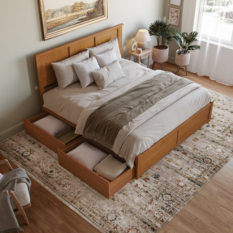 Madison Solid Wood Platform Bed with Panel Footboard and Storage Drawers, King