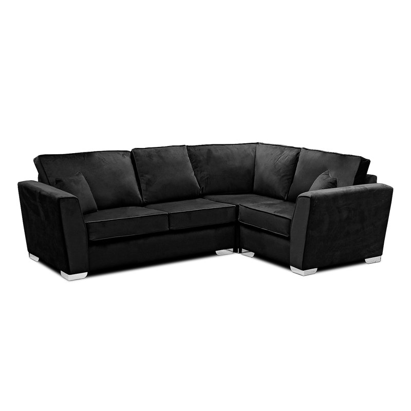 Quade 4 Seater Velvet Corner Sofa , Right Hand Facing, Black