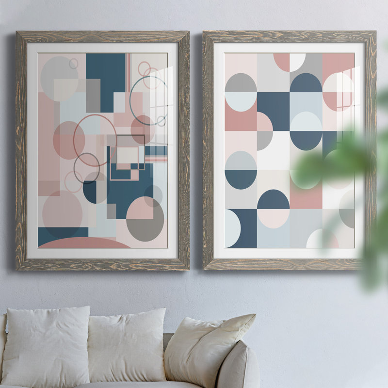 Modern Geo - ensemble de 2 peintures, H 31,5 po x l 47 po x P 1,5 po, Cadre en papier gris