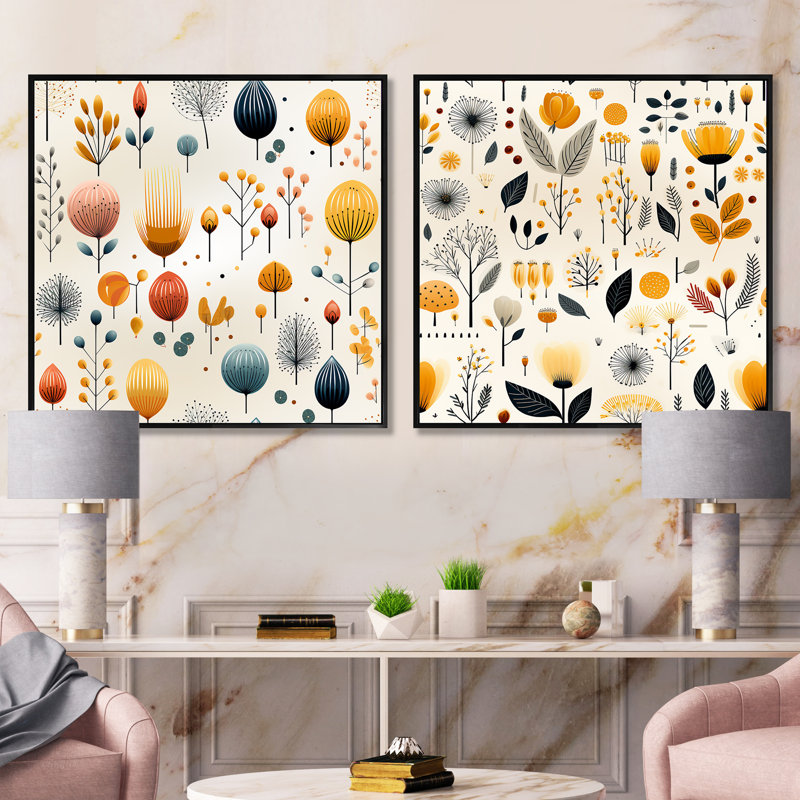 Mcm Scandinavian Harmony - Abstract Shapes Square Collage Set Of 2, Black Floater Framed, 16" H x 33" W