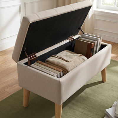 Banc de rangement moderne avec repose-pieds avec compartiment caché - repose-pieds polyvalent, banc de bout de lit et sièges supplémentaires pour le salon et la chambre à coucher