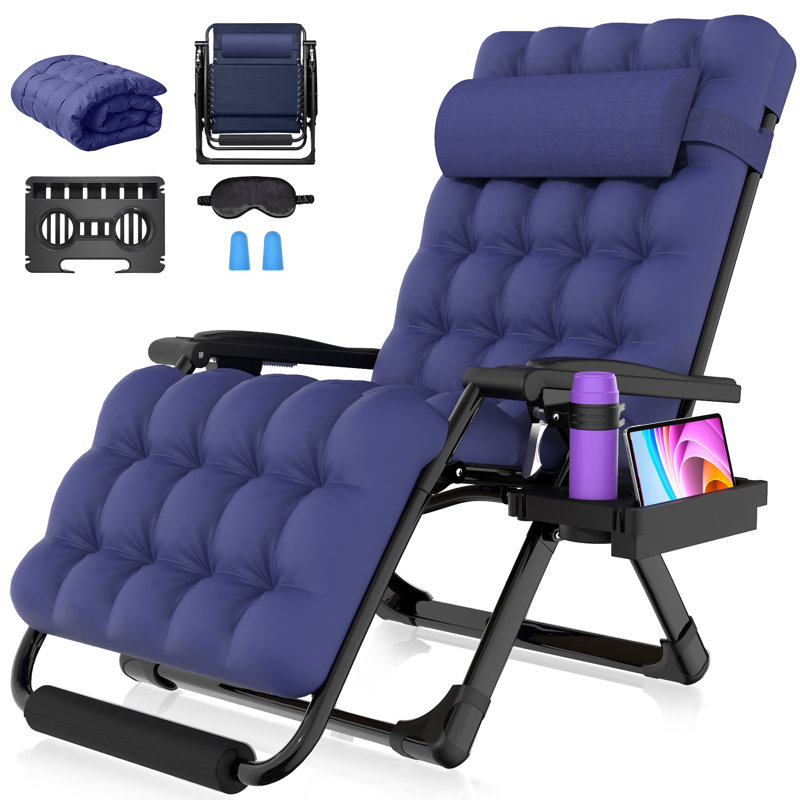 Oversized XXL Folding Zero Gravity Chair, Patio Reclining Lounge Chair 33In with Cushions and Headrest, Blue