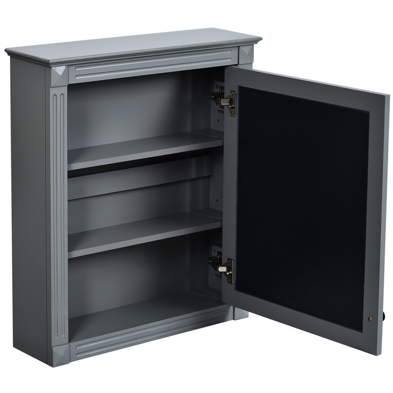 Armoire de salle de bain murale 24 po x 27 po avec miroir, teinte grise, tablette réglable pour miroir de rangement 27 po et fonction d'économie d'espace