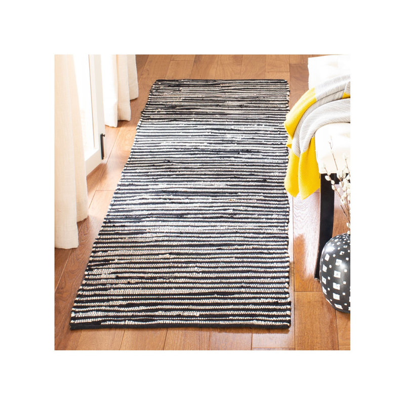 Tapis noir / multicolore en coton tissé à plat à la main Fales, Carré 6 pi