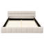 Cadre de lit grand sans sommier en chenille beige avec tissu et tête de lit modernes-357868614