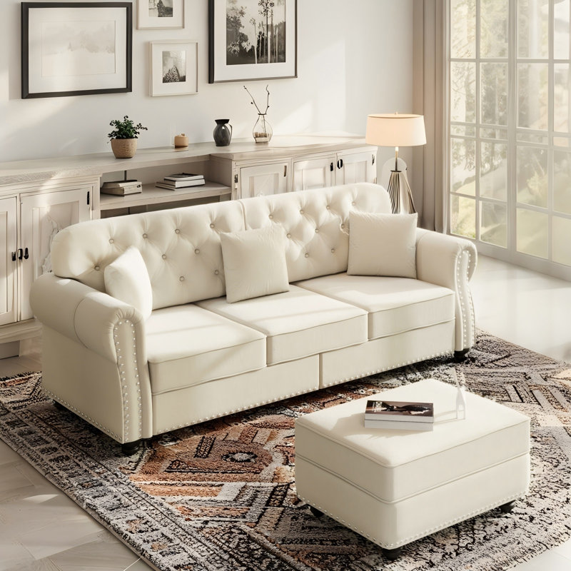 Canapé Chesterfield 82,6 po, Blanc